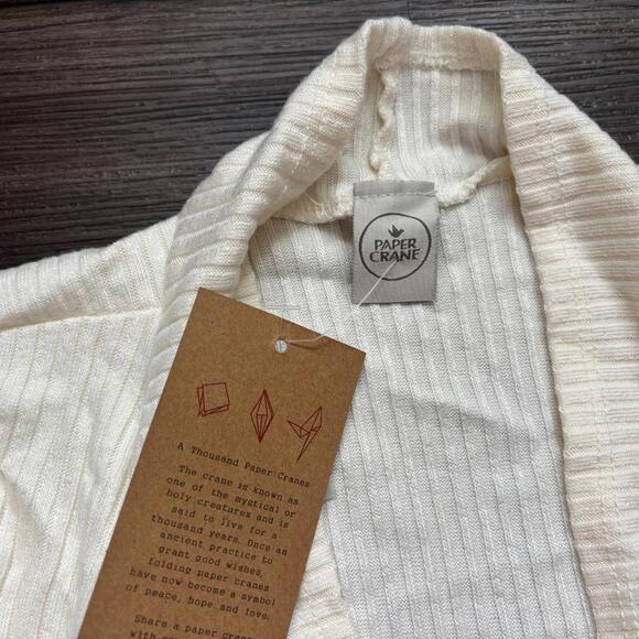 Paper Crane Women's Cardigan Size Small Beige Ribbed Drape Long Sleeves - Picture 4 of 8